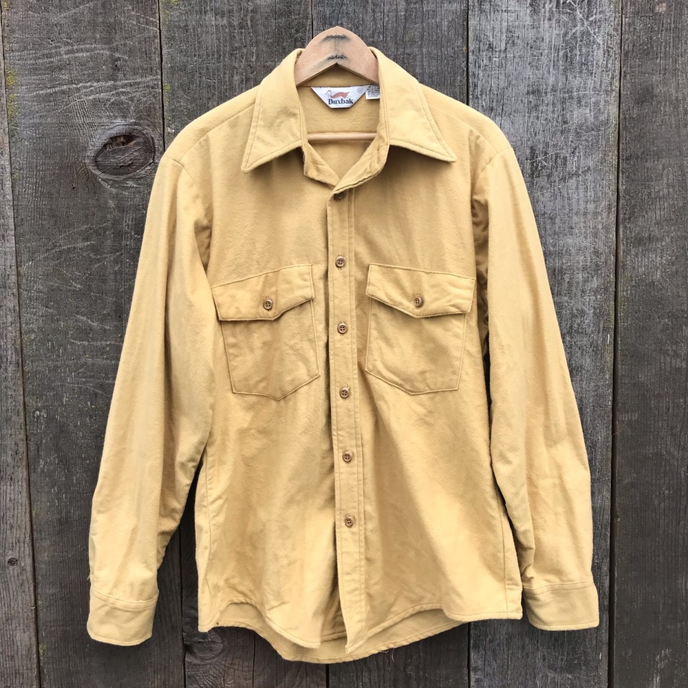 Vintage 70s Duxbak Chamois Flannel Mustard Yellow Button Up Shirt Medium